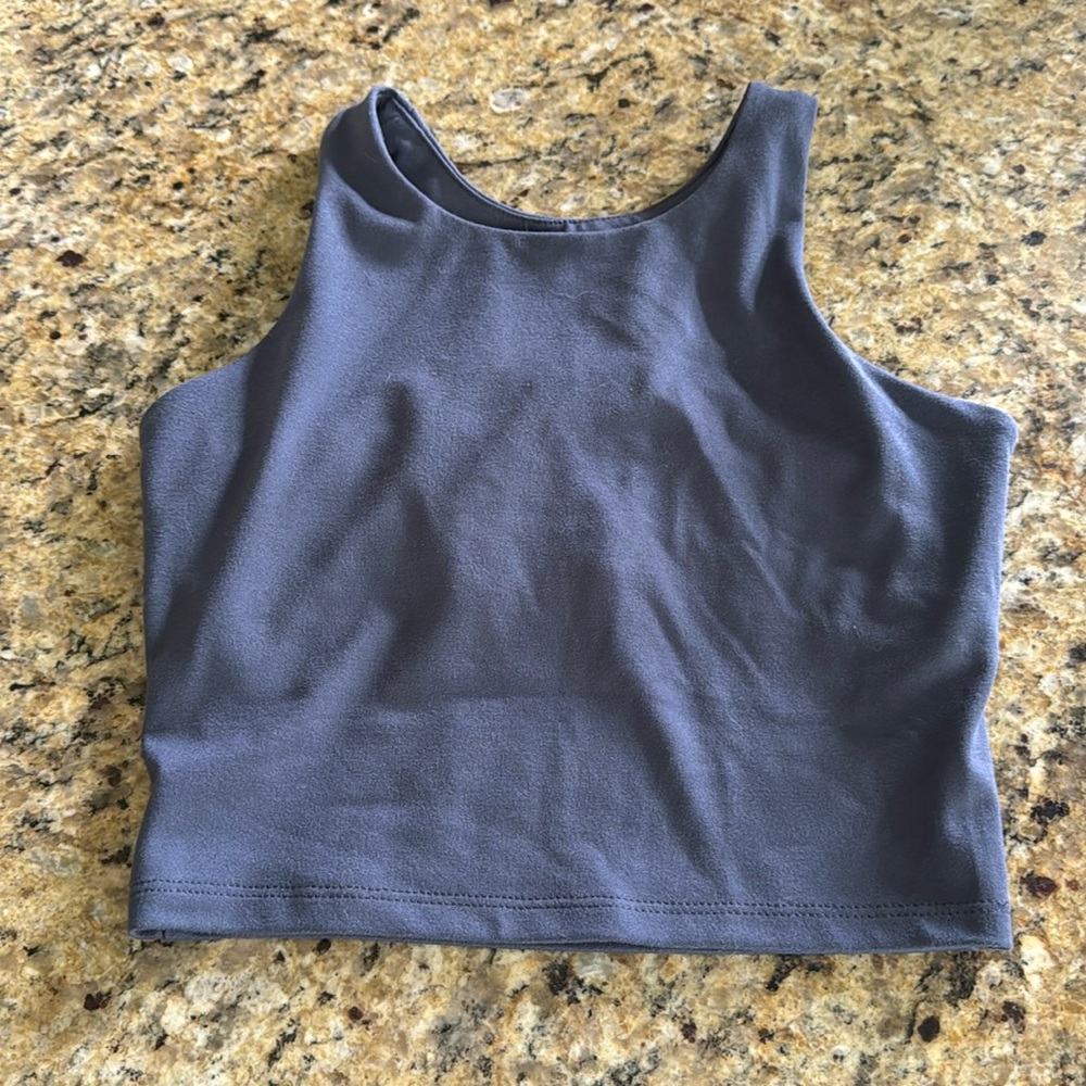 Girls cropped tank top with built-in sports bra blue